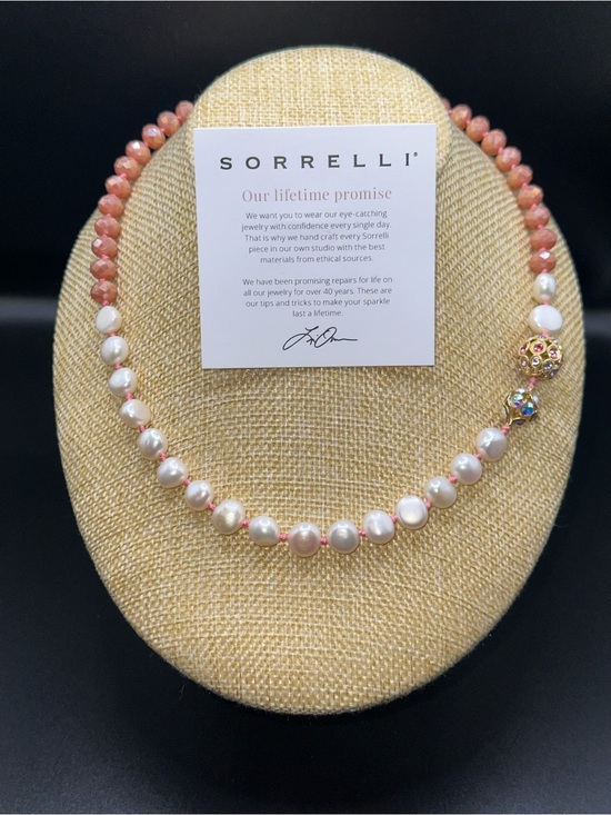 Sorrelli Jewelry - Sorrelli Pink Crystal and White Pearl Necklace with Decorative Accent